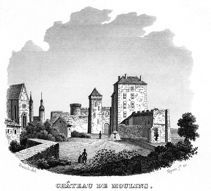 Château de Moulins vers 1835 - gravure reproduite et restaurée numériquement par © Norbert Pousseur