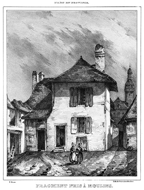 Une maison à Moulins vers 1835, gravure  reproduite et restaurée numériquement par © Norbert Pousseur