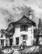 Zoom sur Une maison à Moulins vers 1835, gravure  reproduite et restaurée numériquement par © Norbert Pousseur