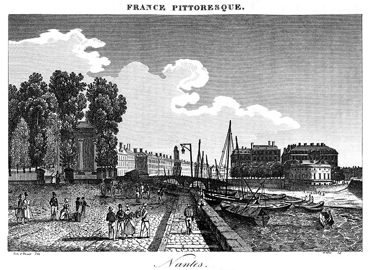 Quais de Nantes vers 1800 -  gravure reproduite et restaurée numériquement par © Norbert Pousseur