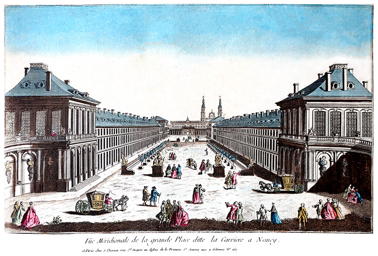Vue méridionale de la grande place dite Place Carrière à Nancy  - estamppe  reproduite et restaurée par © Norbert Pousseur