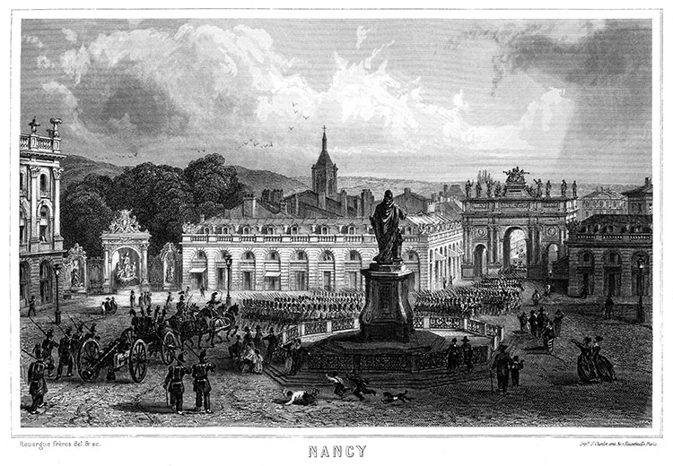 La place Stanislas de Nancy (ex place Royale) vers 1850 - gravure  reproduite et restaurée par © Norbert Pousseur