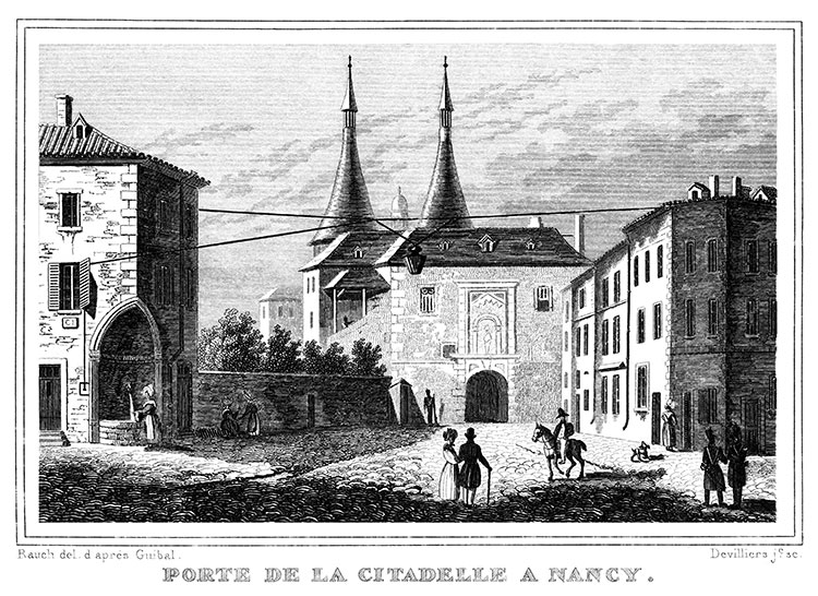 Porte de la citadelle à Nancy vers 1835  - gravure de Baugean reproduite et restaurée par © Norbert Pousseur