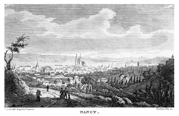 Vue générale de Nancy vers 1835, - gravure  reproduite et restaurée par © Norbert Pousseur