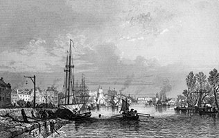 Vignette de La Loire à Nantes vers 1840 - gravure reproduite puis restaurée numériquement par  © Norbert Pousseur