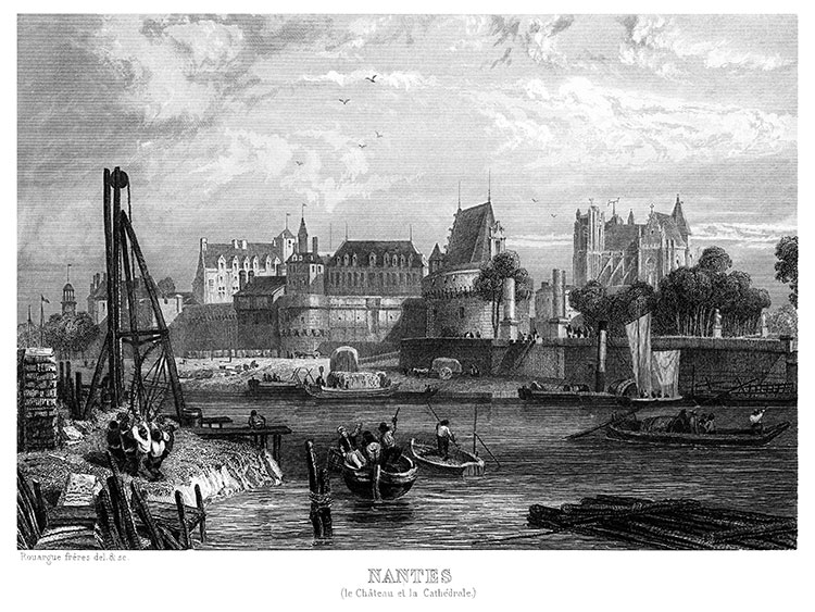 Nantes depuis la Loire vers 1860 - gravure reproduite et restaurée numériquement par © Norbert Pousseur