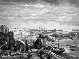 Vignette de Nantes vers 1850 par F.E. Ricois -  gravure NetB reproduite et restaurée numériquement par © Norbert Pousseur