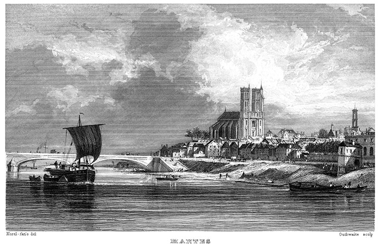 Nantes depuis la Loire vers 1860 - gravure reproduite et restaurée numériquement par © Norbert Pousseur