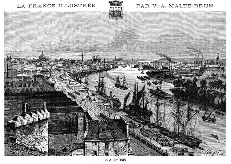 Vue générale de Nantes vers 1880 - rgravure reproduite et restaurée numériquement par © Norbert Pousseur