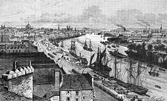 Vignette de la Vue générale de Nantes vers 1880 - gravure reproduite puis restaurée numériquement par  © Norbert Pousseur