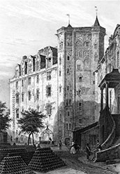 Vignette de la Cour du château de Nantes vers 1840 - gravure reproduite puis restaurée numériquement par  © Norbert Pousseur
