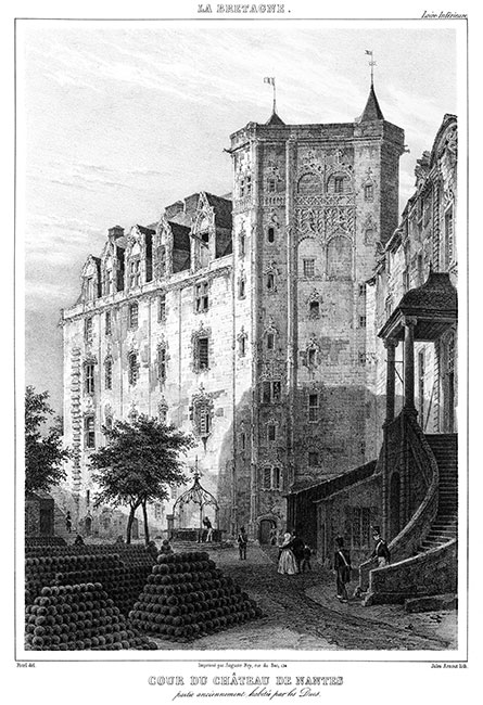 Pour Zoom, la Cour du château de Nantes vers 1840 - gravure reproduite puis restaurée numériquement par  © Norbert Pousseur