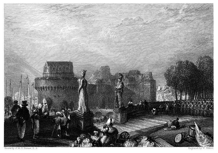 Pour Zoom, L'esplanade devant le château de Nantes vers 1850 - gravure reproduite puis restaurée numériquement par  © Norbert Pousseur