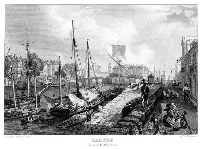 Pour Zoom, Nantes et ses bateaux vers 1845 - gravure reproduite puis restaurée numériquement par  © Norbert Pousseur