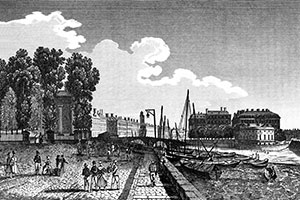 Vignette de Nantes d'un quai vers 1830 - gravure reproduite puis restaurée numériquement par  © Norbert Pousseur