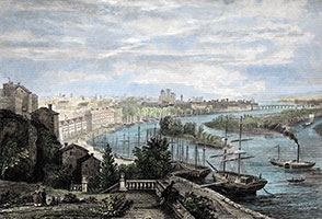 Vignette de Nantes vers 1850 par F.E. Ricois -  gravure couleur reproduite et restaurée numériquement par © Norbert Pousseur