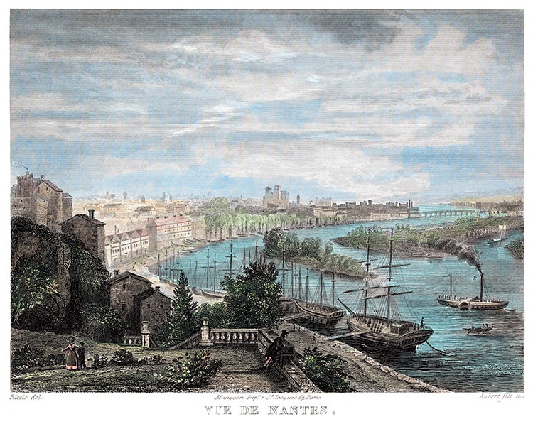 Nantes vers 1850 par F.E. Ricois -  gravure reproduite et restaurée numériquement par © Norbert Pousseur