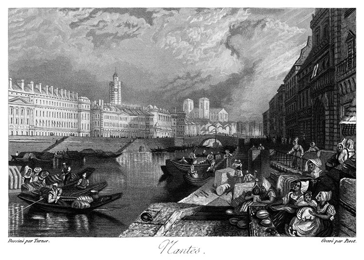 Pour Zoom, quais de Nantes vers 1830 - gravure reproduite puis restaurée numériquement par  © Norbert Pousseur