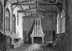 Vignette d'Intérieur de manoir à Nantes vers 1840 - gravure reproduite puis restaurée numériquement par  © Norbert Pousseur