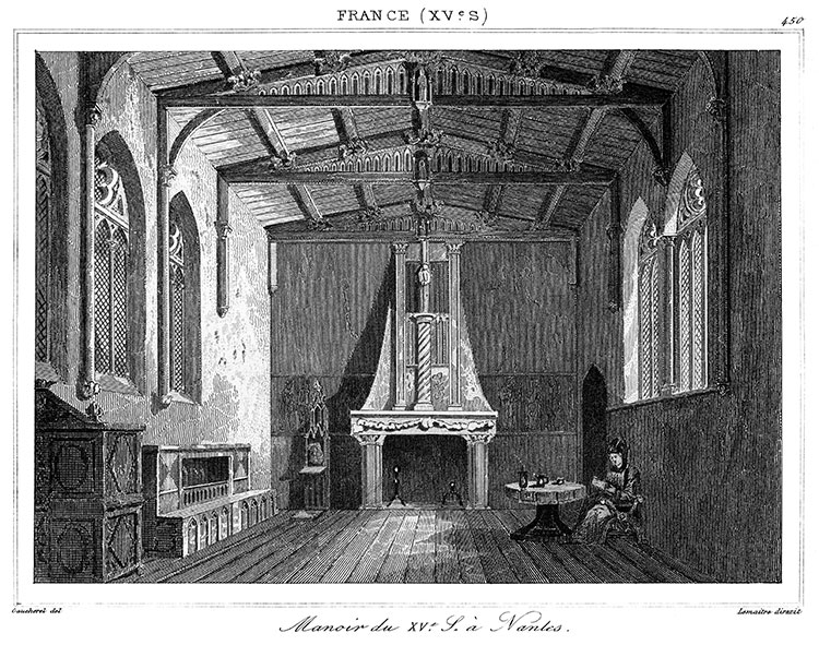 Intérieur de manoir à Nantes vers 1840 - gravure reproduite et restaurée numériquement par © Norbert Pousseur