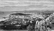 Pour zoom, Nice depuis les hauteurs vers 1880 - gravure reproduite et restaurée numériquement par © Norbert Pousseur