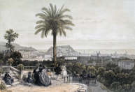 Pour zoom, Nice depuis la villa Venanson, vers 1860 - gravure reproduite et restaurée numériquement par © Norbert Pousseur