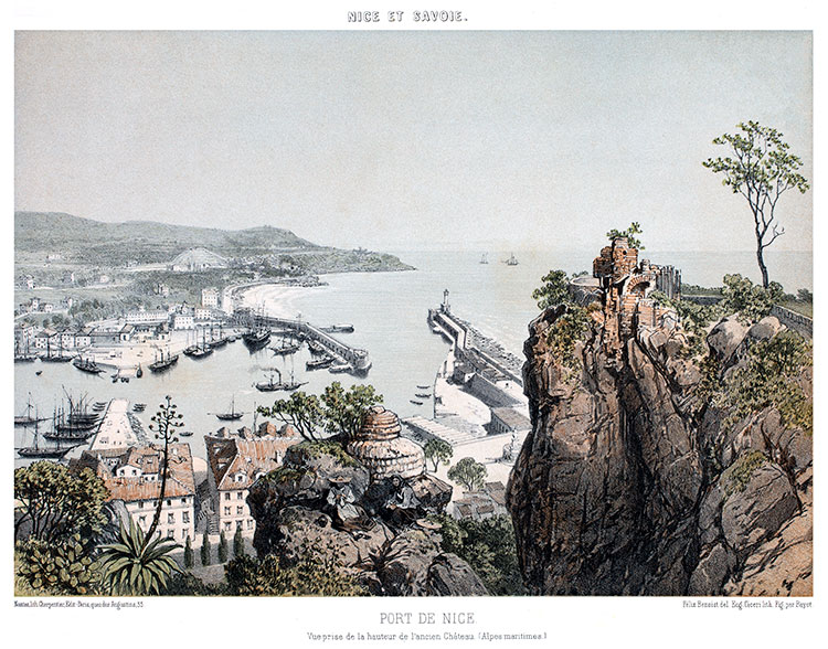 Port de Nice  vers 1860 - gravure reproduite et restaurée numériquement par © Norbert Pousseur