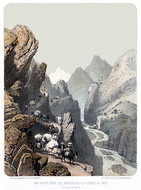 Un jour de foire, route vers Nice - gravure reproduite et restaurée numériquement par © Norbert Pousseur
