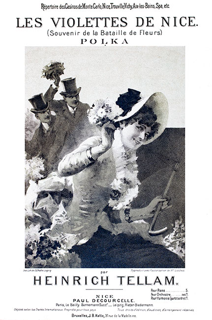 Couverture de musique  pour Les Violettes de Nice, Polka - gravure reproduite et restaurée numériquement par © Norbert Pousseur