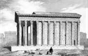 Zoom sur  Face latérale de la Maison carrée de Nîmes vers 1840 - gravure reproduite et retouchée numériquement par © Norbert Pousseur