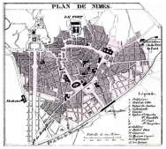 Zoom sur Plan de Nîmesr vers 1850 - gravure reproduite et restaurée numériquement par © Norbert Pousseur