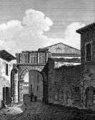Zoom sur Porte de France à Nîmes vers 1825 - gravure reproduite et retouchée numériquement par © Norbert Pousseur