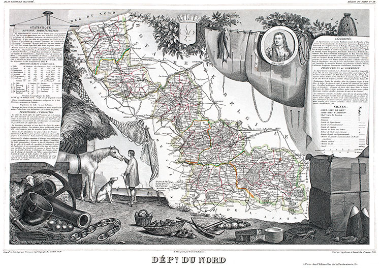 Carte du Nord par Levasseur, 1847 - gravure reproduite et restaurée numériquement par © Norbert Pousseur Carte du Nord par Levasseur, 1847 - gravure reproduite et restaurée numériquement par © Norbert Pousseur