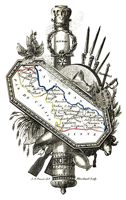 Carte succinte du Nord vers 1830 - gravure reproduite et restaurée numériquement par © Norbert Pousseur Carte succinte du Nord vers 1830 - gravure reproduite et restaurée numériquement par © Norbert Pousseur
