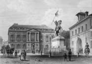 Pour zoom, Hôtel de Ville de Falaise vers 1860 par Ludwig Robock - gravure reproduite et restaurée par © Norbert Pousseur 