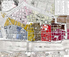 Zoom sur Plan d'Orléans vers  1770 - gravure reproduite par © la BNF et restaurée numériquement par © Norbert Pousseur