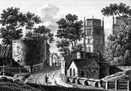Zoom sur Porte St. Vincent et cathédrale d'Orléans vers 1825 - gravure reproduite et restaurée numériquement par © Norbert Pousseur