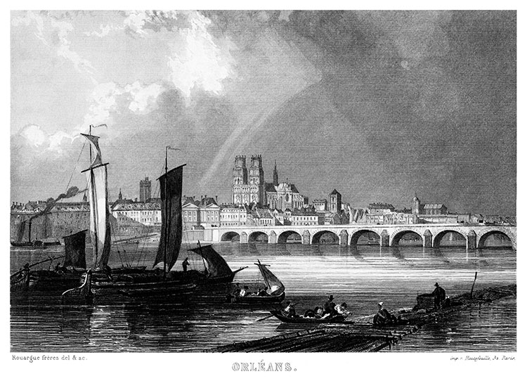 Pont et ville d'Orléans vers 1845 - gravure reproduite et restaurée numériquement par © Norbert Pousseur Pont et ville d'Orléans vers 1845 - gravure reproduite et restaurée numériquement par © Norbert Pousseur