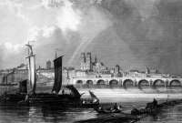 Zoom sur Pont et ville d'Orléans vers 1845 - gravure reproduite et restaurée numériquement par © Norbert Pousseur
