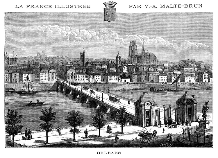 Orléans et son pont vers 1880 - gravure reproduite et restaurée numériquement par © Norbert Pousseur Orléans et son pont vers 1880 - gravure reproduite et restaurée numériquement par © Norbert Pousseur