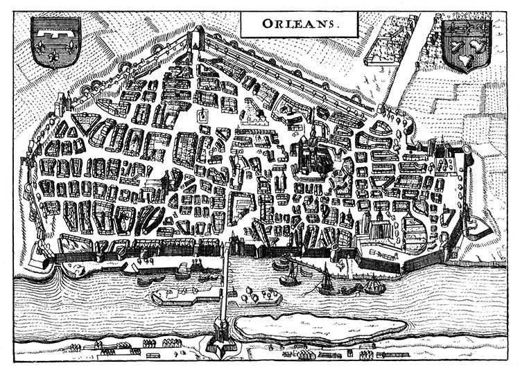 Plan de la ville d'Orléans, au 17ème siècle - gravure reproduite et restaurée numériquement par © Norbert Pousseur