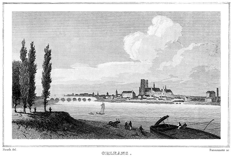 Orléans et la Loire vers 1835 - gravure reproduite et restaurée numériquement par © Norbert Pousseur Orléans et la Loire vers 1835 - gravure reproduite et restaurée numériquement par © Norbert Pousseur