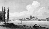 Zoom sur Orléans et la Loire vers 1835 - gravure reproduite et restaurée numériquement par © Norbert Pousseur