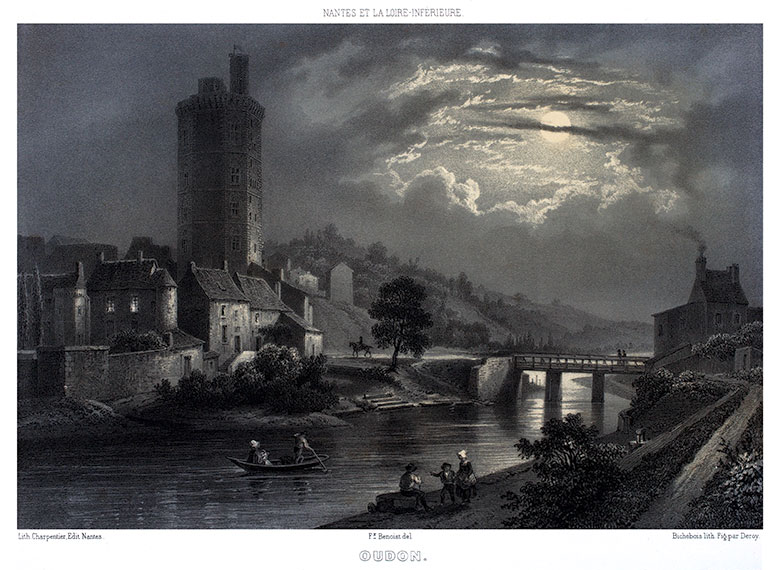 Oudon sous la pleine lune - gravure de Félix Benoist reproduite et restaurée numériquement par © Norbert Pousseur Oudon sous la pleine lune - gravure de Félix Benoist reproduite et restaurée numériquement par © Norbert Pousseur
