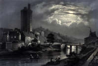 Zoom sur Oudon sous la pleine lune  - gravure de Félix Benoist reproduite et restaurée numériquement par © Norbert Pousseur