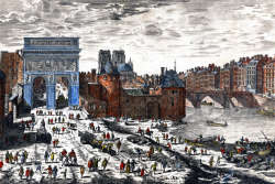 Zoom sur Paris - Porte St Bernard  et Pont de la Tournelle vers 1700 - Gravure  reproduite puis restaurée par © Norbert Pousseur