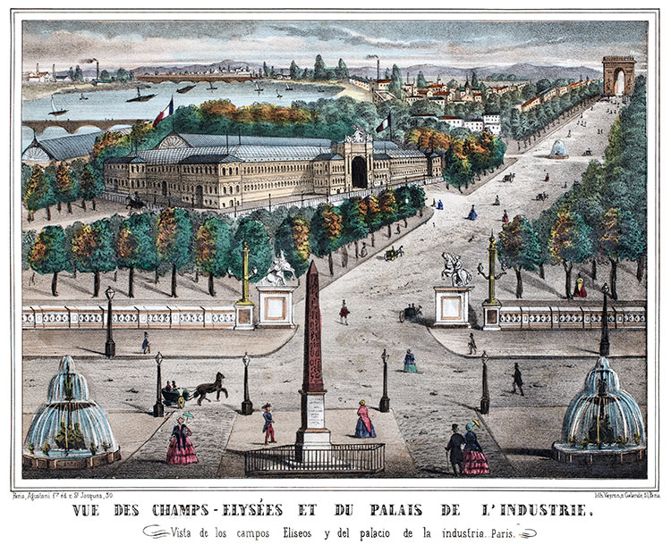 Les Champs-Élysées au 19ème siècle - gravure reproduite et restaurée numériquement par © Norbert Pousseur
