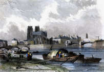 Zoom sur Paris - La Cité vers 1830 - gravure couleur de Rouargue   reproduite puis restaurée par © Norbert Pousseur