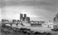Zoom sur Paris, vue prise du pont de la Tournelle vers 1835  - Gravure  de Rauch, reproduite puis restaurée par © Norbert Pousseur
