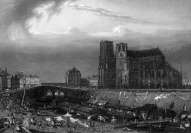 Zoom sur Paris, vue prise du pont de la Tournelle vers 1840  - Gravure  reproduite puis restaurée par © Norbert Pousseur